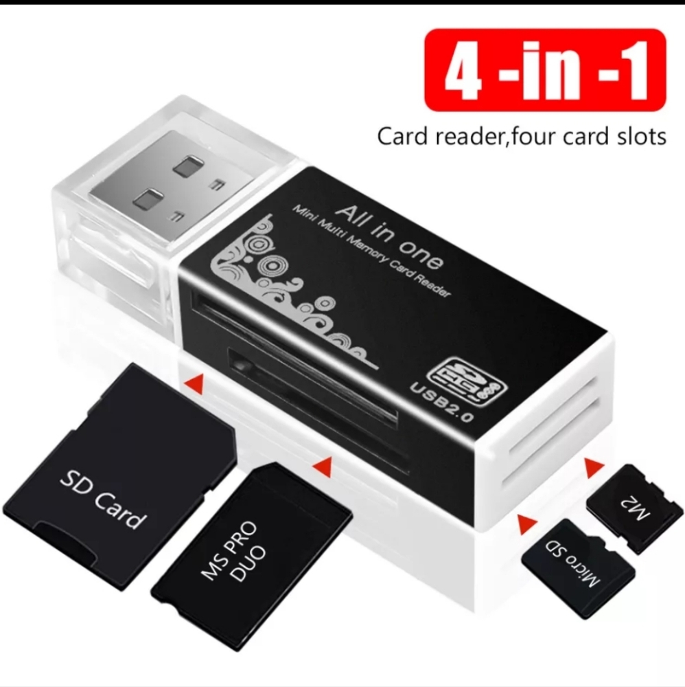 Black USB 4 in-1 Micro SD Card Reader and Adapter Micro SD 2GB Card